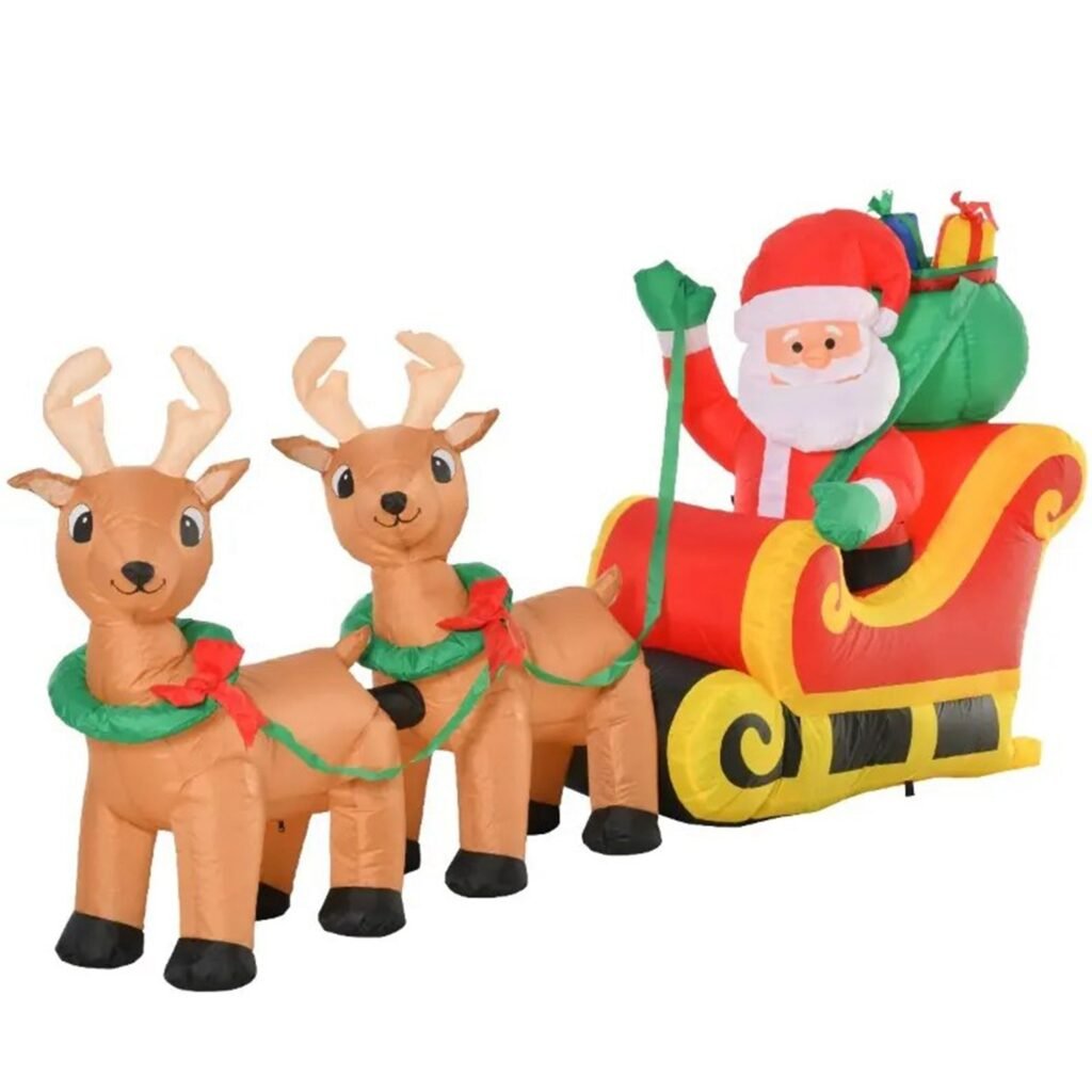 8FT Inflatable Santa Claus on Sleigh with Reindeer 6 Pre-Lit Warm White LED Lights Christmas Blow Up Yard Decoration Outdoor Indoor Holiday Lawn Garde 8FT Inflatable Santa Claus on Sleigh with Reindeer 6 Pre-Lit Warm White LED Lights Christmas Blow Up Yard Decoration Outdoor Indoor Holiday Lawn Garde