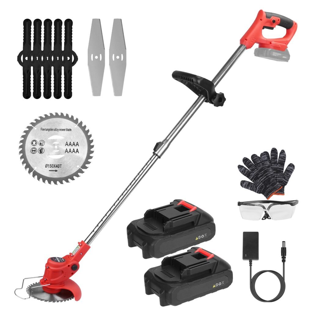Electric Cordless Grass Trimmer Rechargeable Lawn Mower Weed Cutter with 2 Alloy Saw Blades 2 Alloy Blades 10 Plastic Blades 2 Rechargeable Batteries Electric Cordless Grass Trimmer Rechargeable Lawn Mower Weed Cutter with 2 Alloy Saw Blades 2 Alloy Blades 10 Plastic Blades 2 Rechargeable Batteries