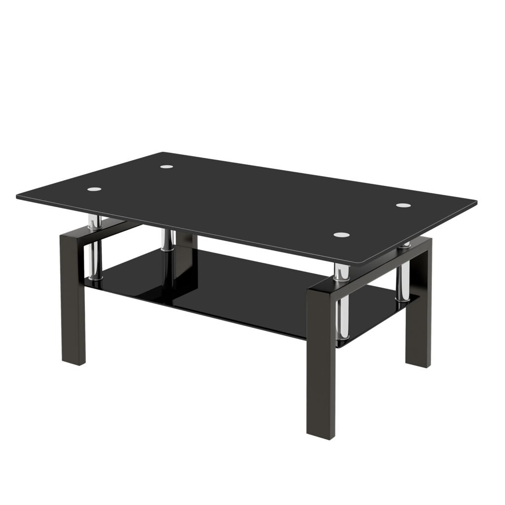 Tempered Black Glass Coffee Table, 2-Layers Tea Table Tempered Black Glass Coffee Table, 2-Layers Tea Table