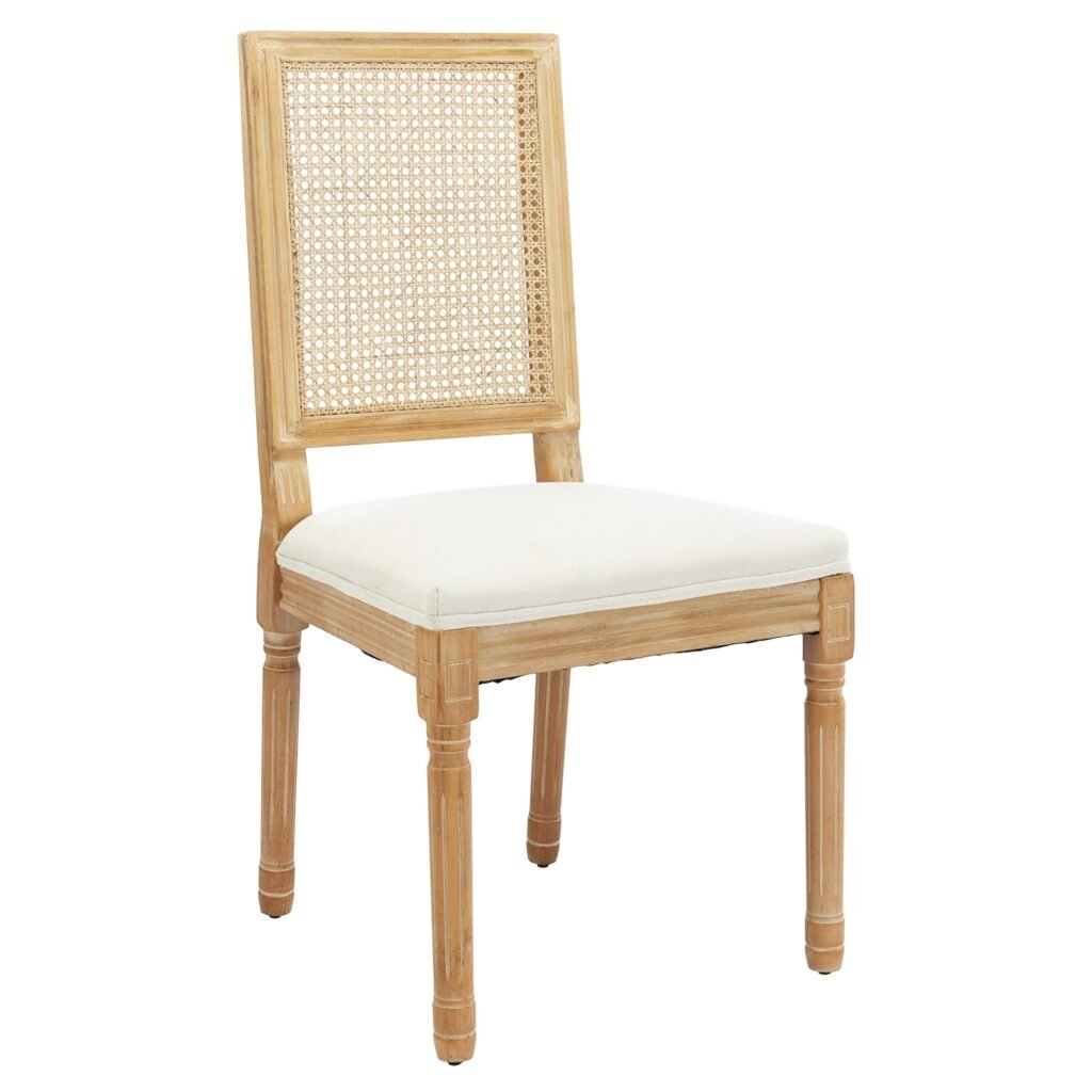 French Country Dining Chairs Set of 2, Solid Rubberwood Side Chairs with Cane Back, Upholstered Linen Seat & Carved Turned Legs for Dining Room, Kitch French Country Dining Chairs Set of 2, Solid Rubberwood Side Chairs with Cane Back, Upholstered Linen Seat & Carved Turned Legs for Dining Room, Kitch