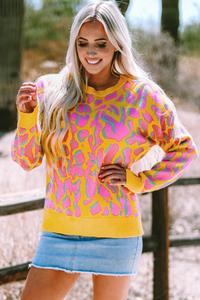 Vitality Orange Abstract Print Ribbed Trim Baggy Sweater Vitality Orange Abstract Print Ribbed Trim Baggy Sweater