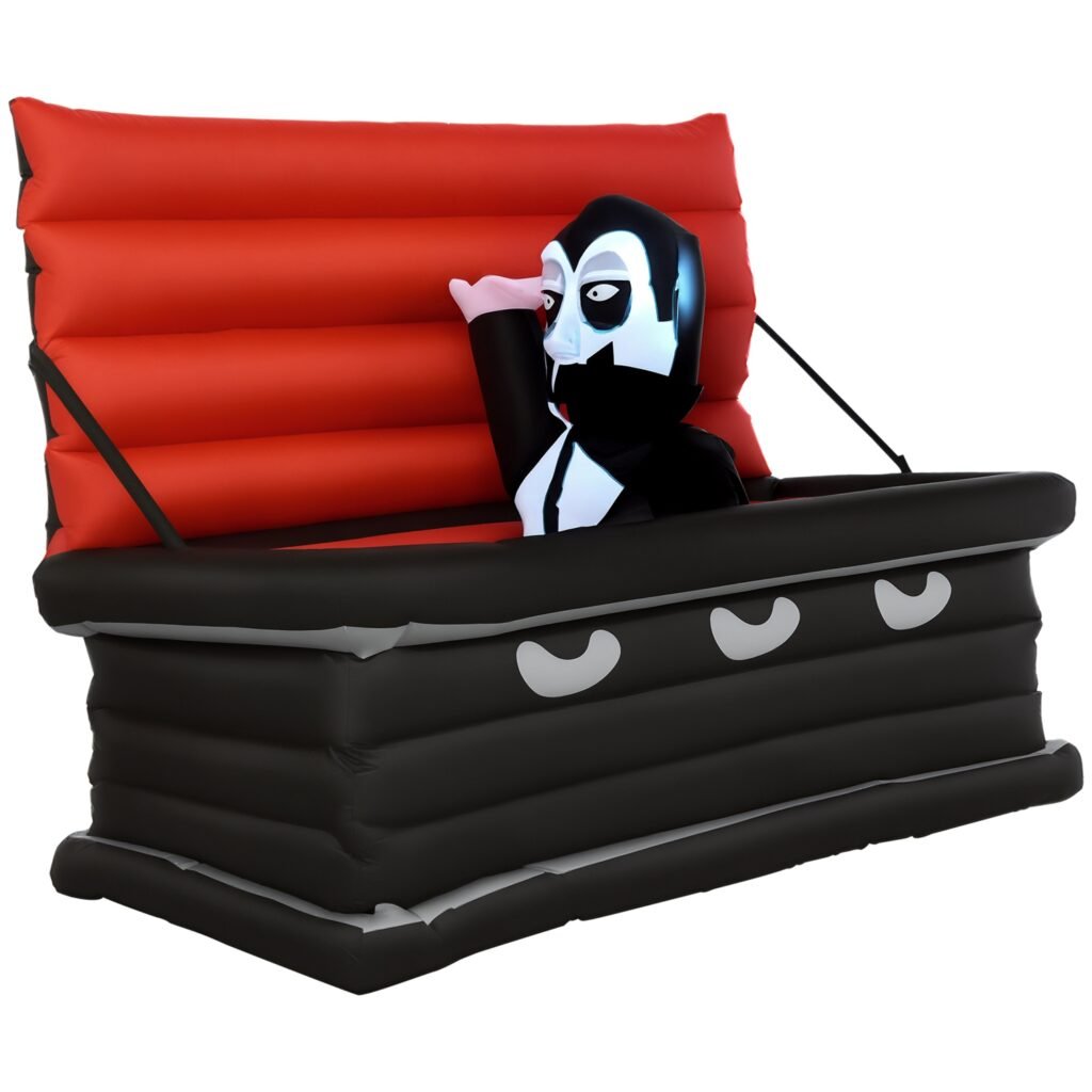 6 FT Halloween Inflatable Vampire in Coffin Outdoor Decoration with Built-in LED Lights, IP44 Waterproof Blow Up Dracula Coffin Yard Decoration with S