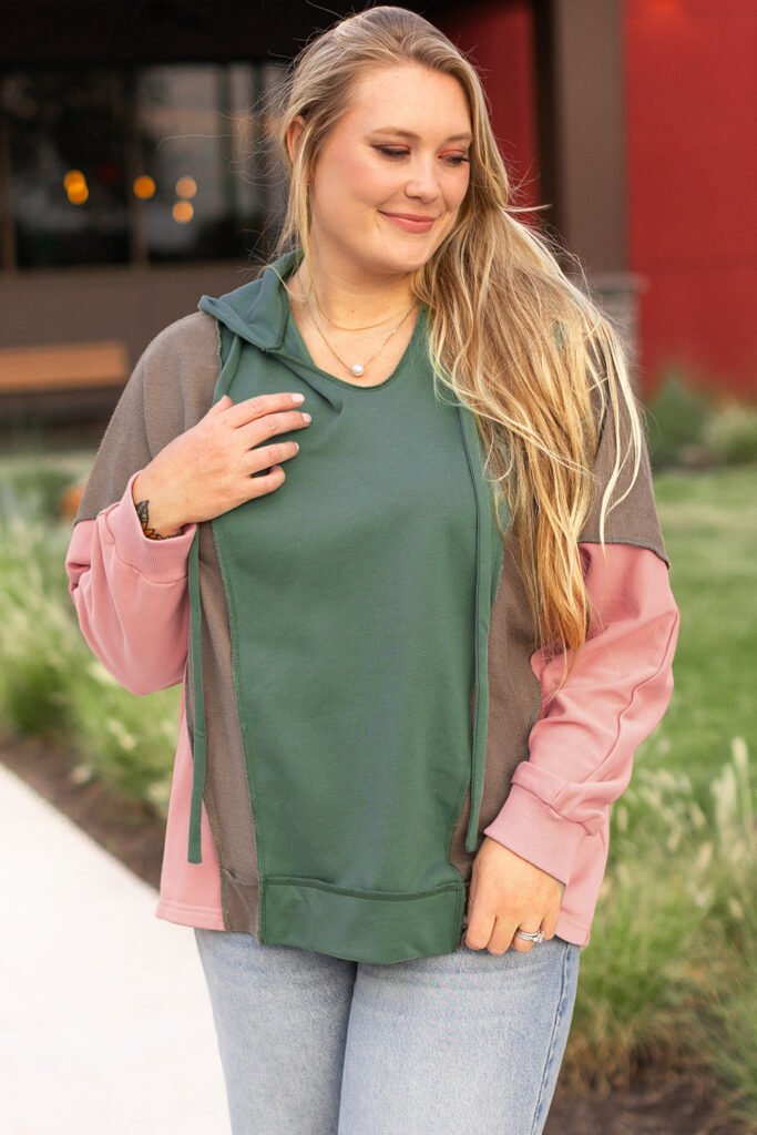 Breen Plus Size Colorblock Patchwork V Neck Hoodie Breen Plus Size Colorblock Patchwork V Neck Hoodie