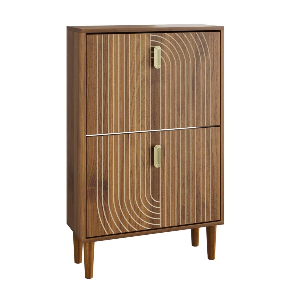 Forbidden to Sell on Amazon Line Groove Narrow Shoe Storage Cabinet with 2 Flip Drawers, Freestanding Slim Shoe Rack with Gold Metal Handles for Entry Forbidden to Sell on Amazon Line Groove Narrow Shoe Storage Cabinet with 2 Flip Drawers, Freestanding Slim Shoe Rack with Gold Metal Handles for Entry