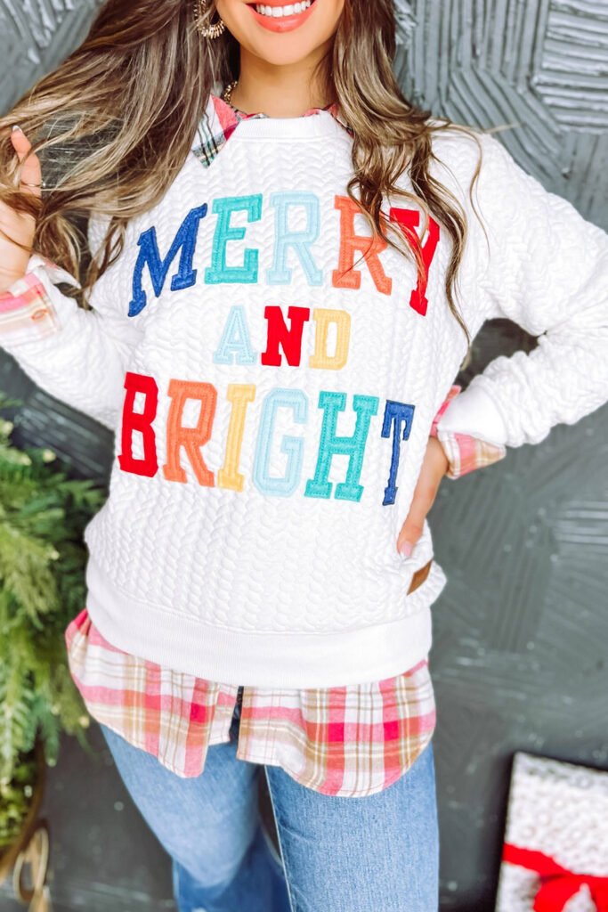 Dearlovers White Merry And Bright Cable Knit Pullover Sweatshirt Dearlovers White Merry And Bright Cable Knit Pullover Sweatshirt