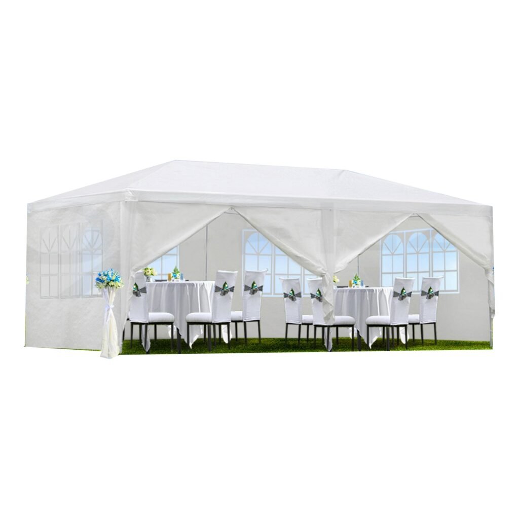 20′L × 10′W × 8.2′H Outdoor Waterproof Canopy Gazebo Patio Party Tent with 4 Window Sidewalls, 2 Zipper Walls for Wedding, Backyard Event & Temporary