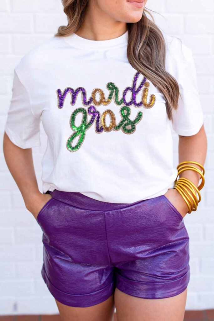 White Sequin mardi gras Graphic T Shirt White Sequin mardi gras Graphic T Shirt