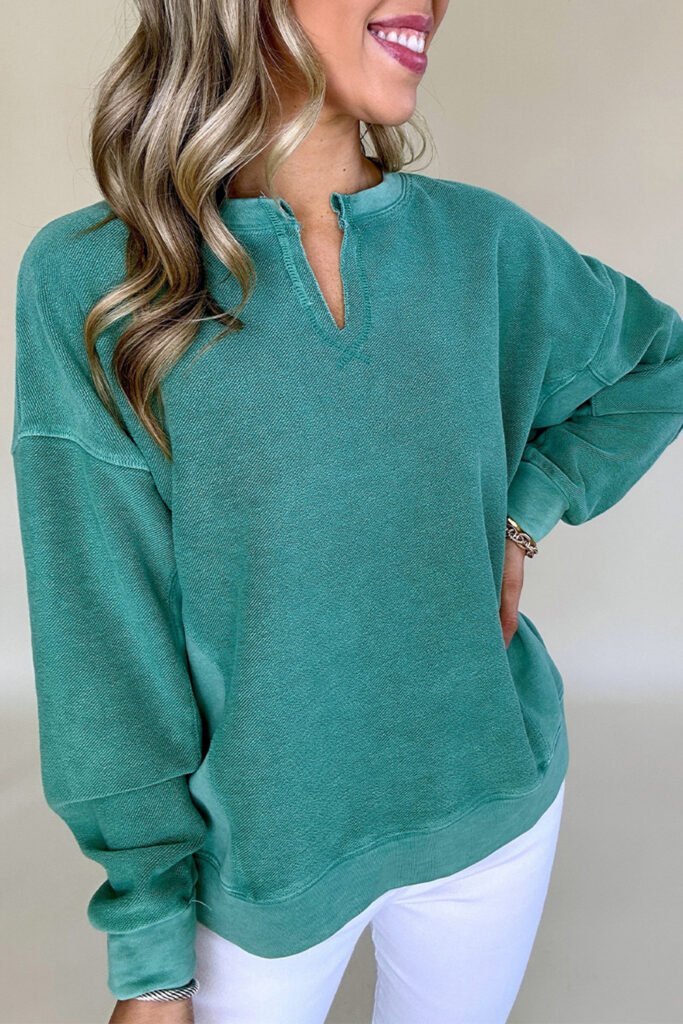 Skobeloff Solid Color Notched Neck Drop Shoulder Sweatshirt Skobeloff Solid Color Notched Neck Drop Shoulder Sweatshirt