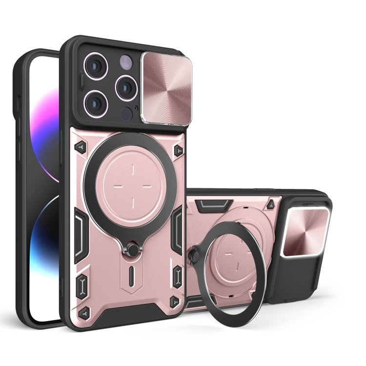 CD Texture Sliding Camshield Magnetic Holder Phone Case, For iPhone 15 Pro, For iPhone 15 Plus
