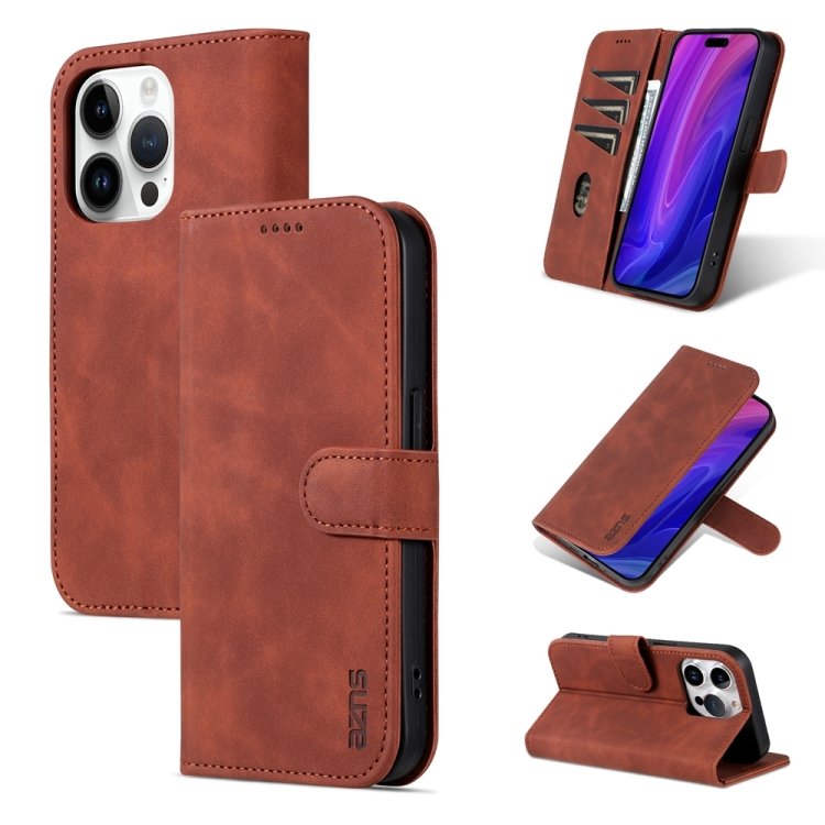 AZNS Skin Feel Calf Texture Flip Leather Phone Case, For iPhone 15 Pro, For iPhone 15 Plus