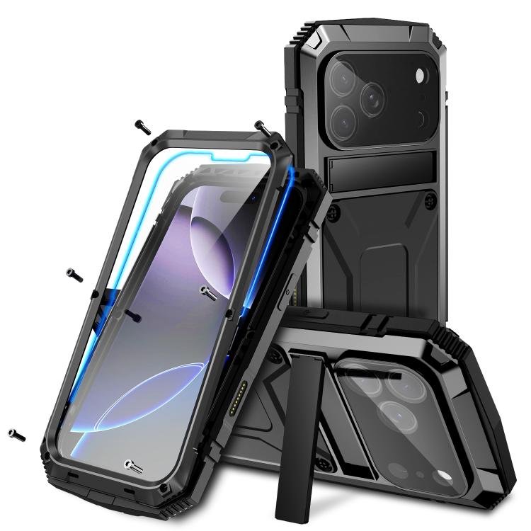 R-JUST Metal + Silicone + Tempered Glass Life Waterproof Phone Case with Holder, For iPhone 17 Pr… R-JUST Metal + Silicone + Tempered Glass Life Waterproof Phone Case with Holder, For iPhone 17 Pr…