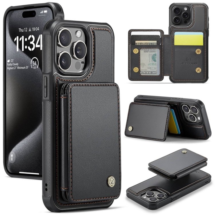 JEEHOOD J05 Business Magnetic Style RFID Leather Phone Case, For iPhone 15 Pr…