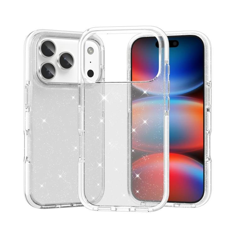 Dual Color Clear Glitter TPU + TPE Full Coverage Phone Case, For iPhone 18 Pro / 17 Pro… Dual Color Clear Glitter TPU + TPE Full Coverage Phone Case, For iPhone 18 Pro / 17 Pro…