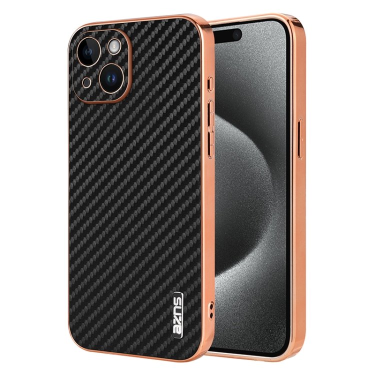 AZNS Electroplated Edge Carbon Fiber Texture Phone Case, For iPhone 14 Plus, For iPhone 14…