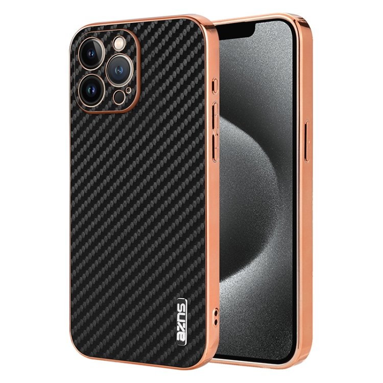 AZNS Electroplated Edge Carbon Fiber Texture Phone Case, For iPhone 12 Pro, For iPhone 11…