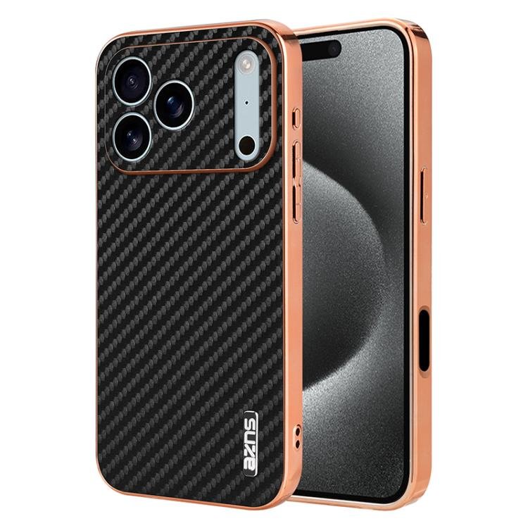 AZNS Electroplated Edge Carbon Fiber Texture Phone Case, For iPhone 18 Pro, For iPhone 18 Pro Max…