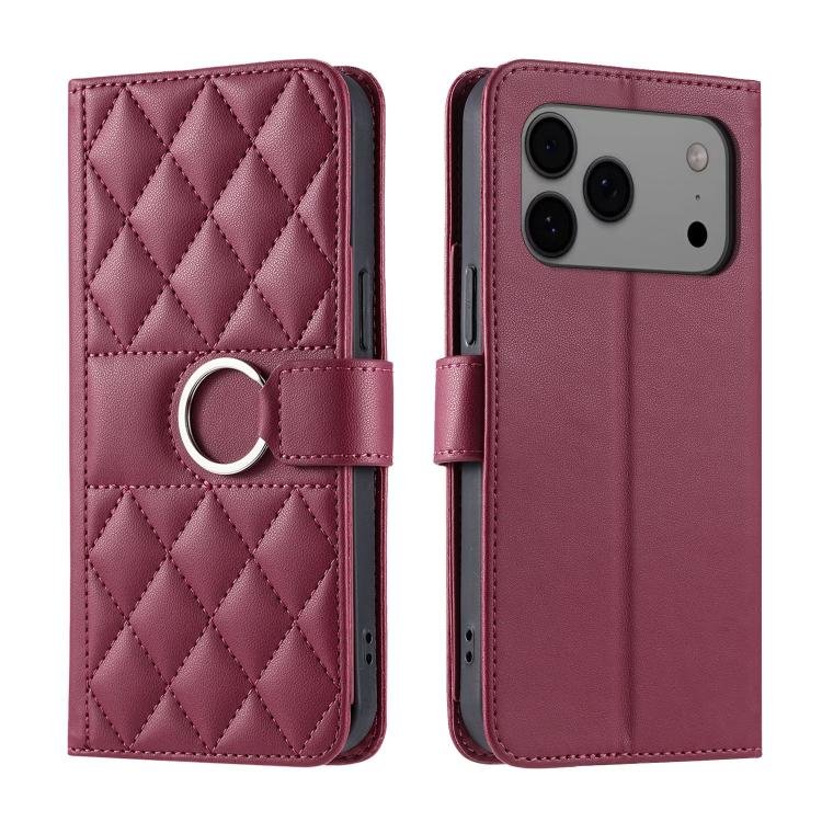 Ring Buckle Rhombic Leather Phone Case, For iPhone 18 Pro, For iPhone 18 Pro Max Ring Buckle Rhombic Leather Phone Case, For iPhone 18 Pro, For iPhone 18 Pro Max