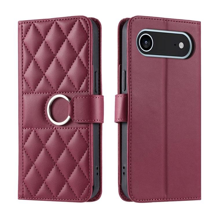 Ring Buckle Rhombic Leather Phone Case, For iPhone Air