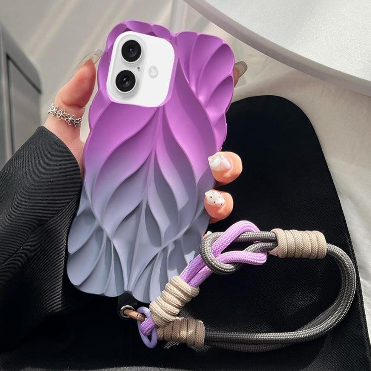 Thickened 3D Leaf Pattern Two-Color Oil-Sprayed TPU Phone Case with Strap, For iPhone 17…