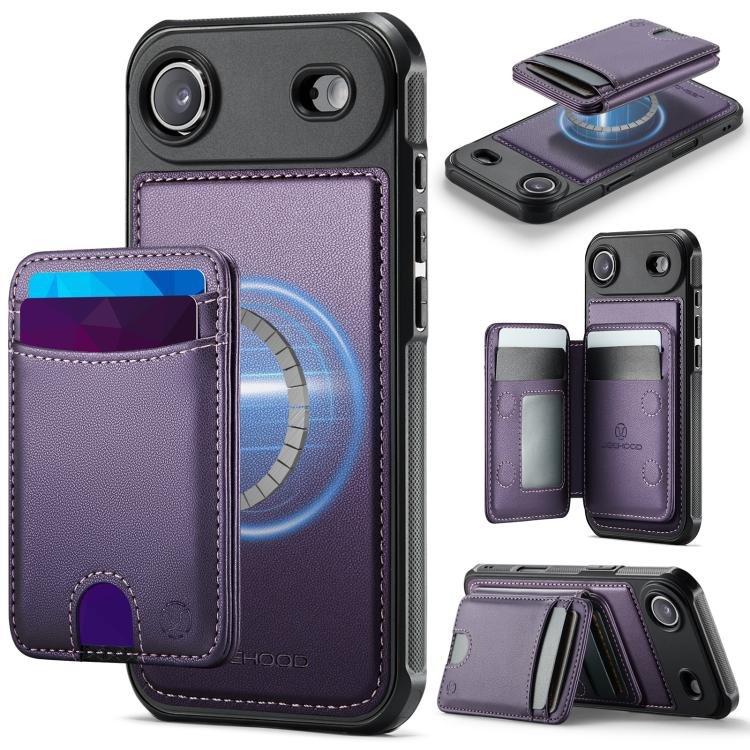 JEEHOOD J10 Flip Card Bag MagSafe Split RFID Leather Phone Case, For iPhone A…
