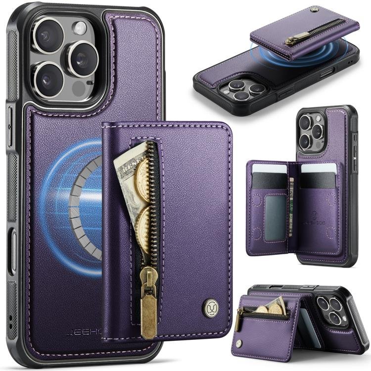 JEEHOOD J12 Exquisite RFID MagSafe Zipper Card Bag Phone Case, For iPhone 16 …
