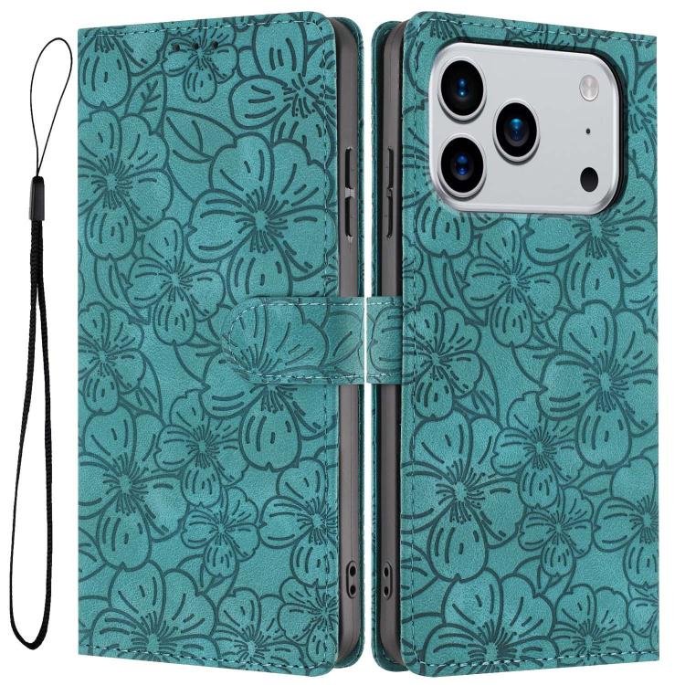 Cherry Blossoms Embossed Leather Phone Case, For iPhone 17 Pro Cherry Blossoms Embossed Leather Phone Case, For iPhone 17 Pro