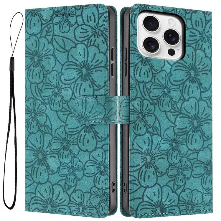 Cherry Blossoms Embossed Leather Phone Case, For iPhone 14 Pro Max