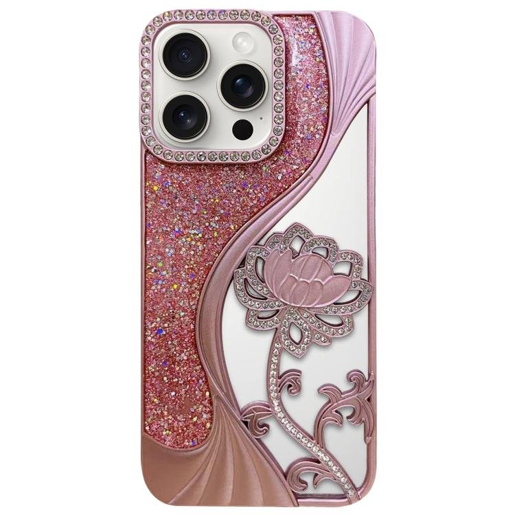 Electroplated TPU Lotus Hollow-carved Rhinestone Glitter Phone Case, For iPhone 15 Pro Max… Electroplated TPU Lotus Hollow-carved Rhinestone Glitter Phone Case, For iPhone 15 Pro Max…