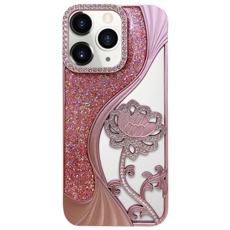 Electroplated TPU Lotus Hollow-carved  Rhinestone Glitter Phone Case, For iPhone 11 Pro Max…