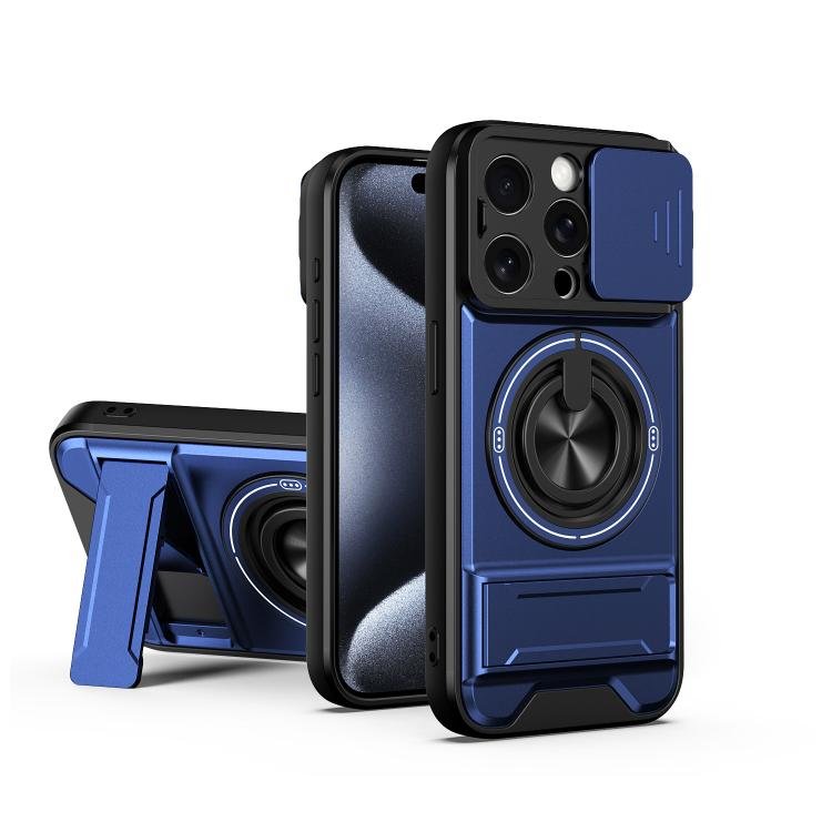 Lens Sliding Window Multifunctional Magnetic Shockproof Phone Case, For iPhone 15 Pro, For iPhone 15