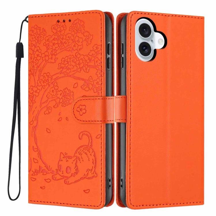 Tree Cat Embossed Flip Vegan Leather Phone Case, For iPhone 17
