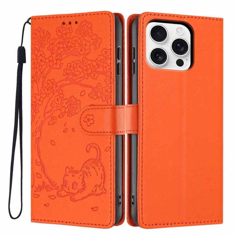 Tree Cat Embossed Flip Vegan Leather Phone Case, For iPhone 16 Pro Tree Cat Embossed Flip Vegan Leather Phone Case, For iPhone 16 Pro