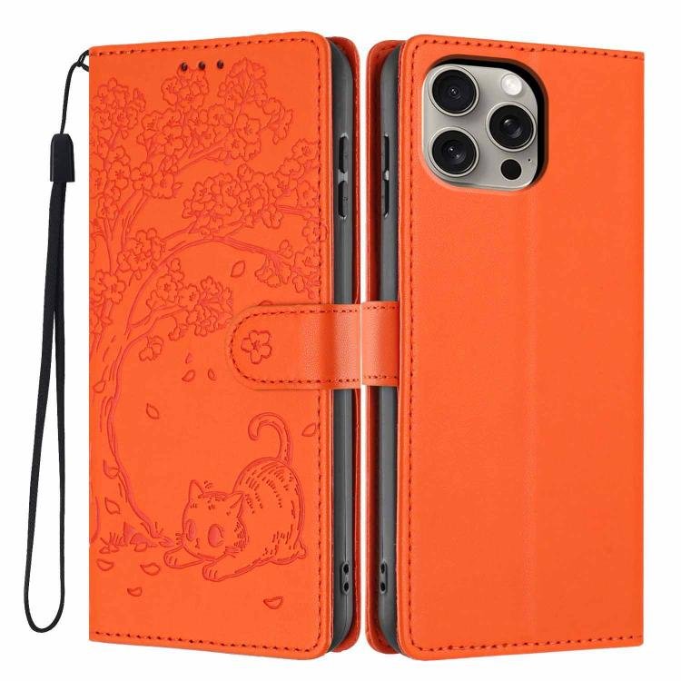 Tree Cat Embossed Flip Vegan Leather Phone Case, For iPhone 15 Pro Max Tree Cat Embossed Flip Vegan Leather Phone Case, For iPhone 15 Pro Max