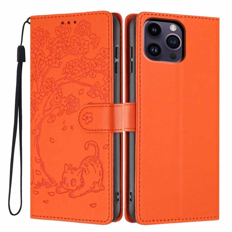 Tree Cat Embossed Flip Vegan Leather Phone Case, For iPhone 14 Pro Tree Cat Embossed Flip Vegan Leather Phone Case, For iPhone 14 Pro
