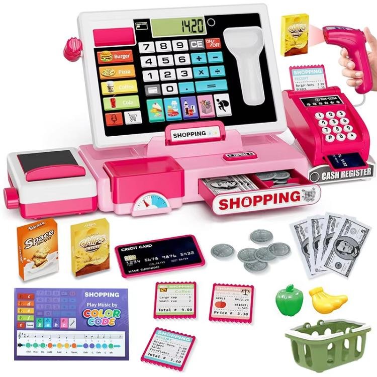 Children Shopping Cash Register Playset with Real Calculator Children Shopping Cash Register Playset with Real Calculator