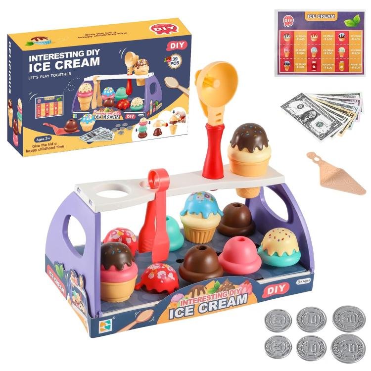 Parent-child Interaction Pretend Play DIY Ice Cream Cone Sackable Store Game Parent-child Interaction Pretend Play DIY Ice Cream Cone Sackable Store Game