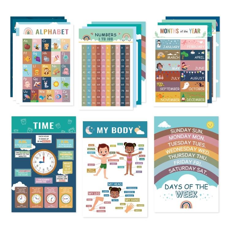 16pcs / Set Children Early Education Bohemian Style English Learning Wall Charts 16pcs / Set Children Early Education Bohemian Style English Learning Wall Charts