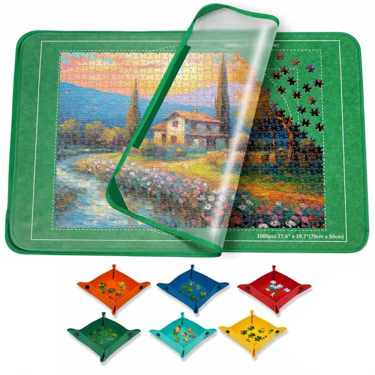Thickened Foldable Puzzle Mat, Size:56x81cm, Green with Sorting Trays… Thickened Foldable Puzzle Mat, Size:56x81cm, Green with Sorting Trays…