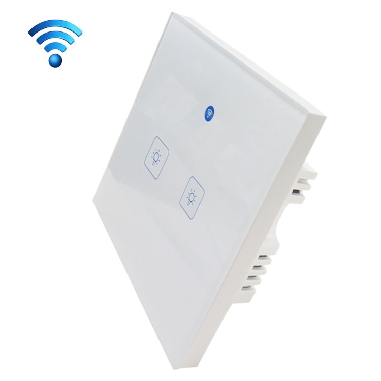 WS-UK-02 EWeLink APP & Touch Control 2A 2 Gangs Tempered Glass Panel Smart Wall Switch, AC 90V-250V, UK Plug WS-UK-02 EWeLink APP & Touch Control 2A 2 Gangs Tempered Glass Panel Smart Wall Switch, AC 90V-250V, UK Plug