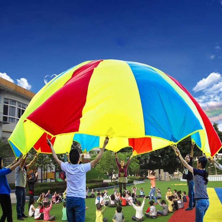 5m Children Outdoor Game Exercise Sport Toys Rainbow Umbrella Parachute Play Fun Toy with 12 Handle Straps for Families / Kindergartens / Amusement Parks 5m Children Outdoor Game Exercise Sport Toys Rainbow Umbrella Parachute Play Fun Toy with 12 Handle Straps for Families / Kindergartens / Amusement Parks