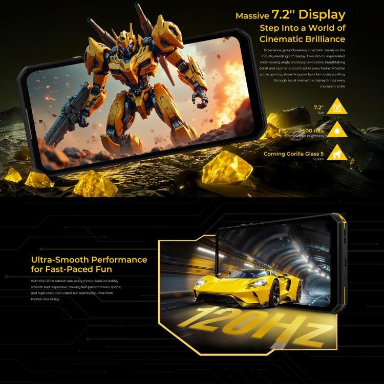 Oukitel WP60 Rugged Phone, 12GB+512GB, Night Vision, 108MP Camera, Side Fingerprint, 7.2 inch And...