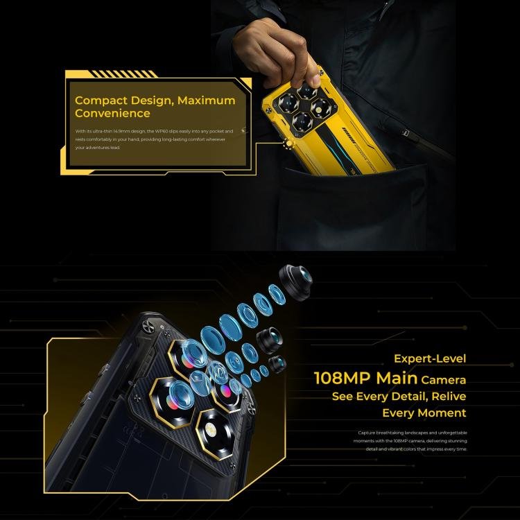 Oukitel WP60 Rugged Phone, 12GB+512GB, Night Vision, 108MP Camera, Side Fingerprint, 7.2 inch And...