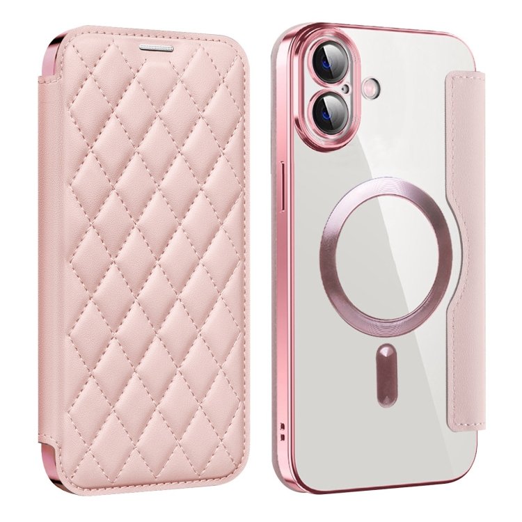 Shield Magsafe RFID Anti-theft Rhombus Leather Phone Case, For iPhone 16 Shield Magsafe RFID Anti-theft Rhombus Leather Phone Case, For iPhone 16