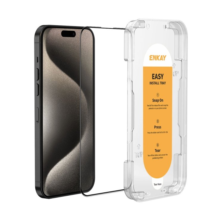 ENKAY Easy Install High Alumina Silicon Full Glass Film, For iPhone 15 Pro… ENKAY Easy Install High Alumina Silicon Full Glass Film, For iPhone 15 Pro…