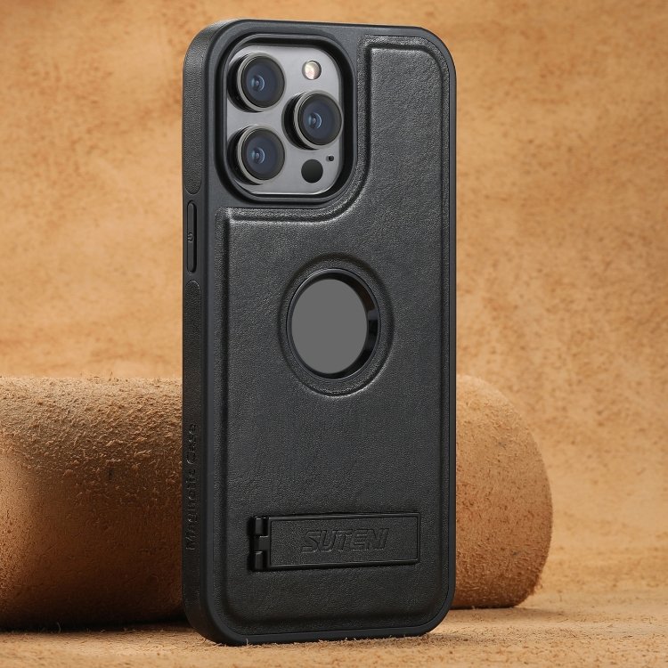 Suteni G2 Magsafe Oil Wax Leather Back Phone Case with Holder, For iPhone 13 Pro, For iPhone 13… Suteni G2 Magsafe Oil Wax Leather Back Phone Case with Holder, For iPhone 13 Pro, For iPhone 13…