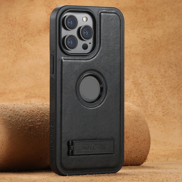 Suteni G2 Magsafe Oil Wax Leather Back Phone Case with Holder, For iPhone 16 Pro, For iPhone 16 P… Suteni G2 Magsafe Oil Wax Leather Back Phone Case with Holder, For iPhone 16 Pro, For iPhone 16 P…
