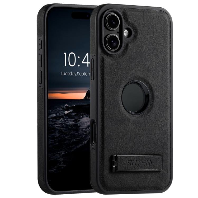 Suteni G2 Magsafe Litchi Texture Leather Back Phone Case with Holder, For iPhone 18… Suteni G2 Magsafe Litchi Texture Leather Back Phone Case with Holder, For iPhone 18…