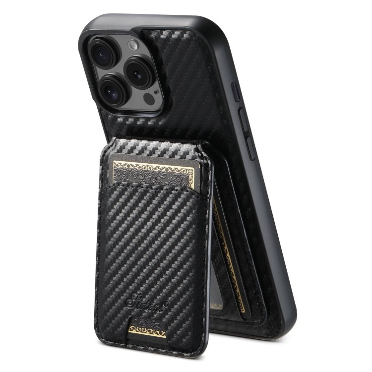 Suteni TXWH18 Carbon Fiber Texture Detachable Wallet MagSafe Phone Case, For iPhone 12 Pro