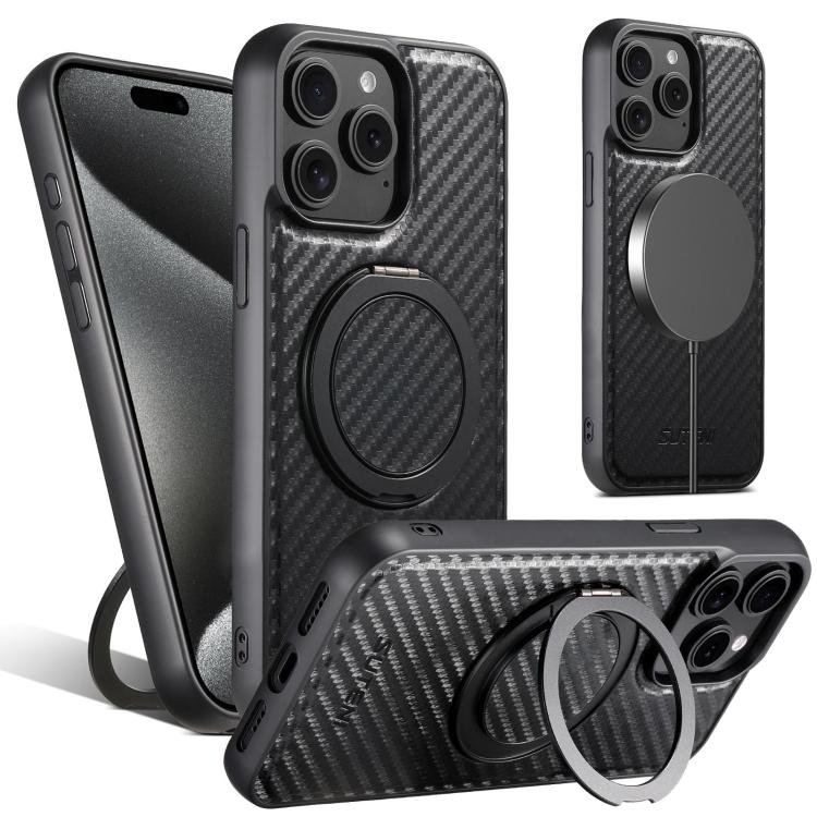 Suteni G3 Carbon Fiber Leather 360 Rotation Holder MagSafe Phone Case, For iPhone 15 Pro… Suteni G3 Carbon Fiber Leather 360 Rotation Holder MagSafe Phone Case, For iPhone 15 Pro…