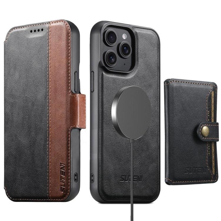 Suteni Q07S1 3-in-1 Detachable Wallet MagSafe Splicing Leather Phone Case, For iPhone 15 Pro…